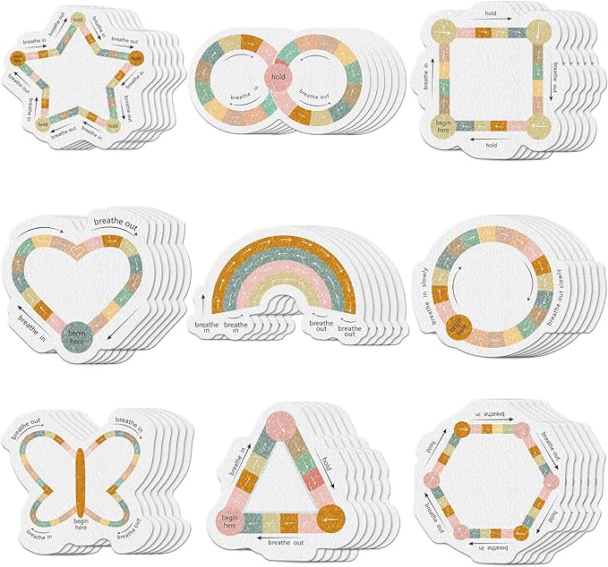 Gersoniel 72 Pcs Anxiety Sensory Stickers Calm Stickers Adhesive Textured Mental Health Strips Mindfulness Fidget Decals Stress Anxiety Relief Items for Desk Therapy Office Counselor(Brown Breathe)