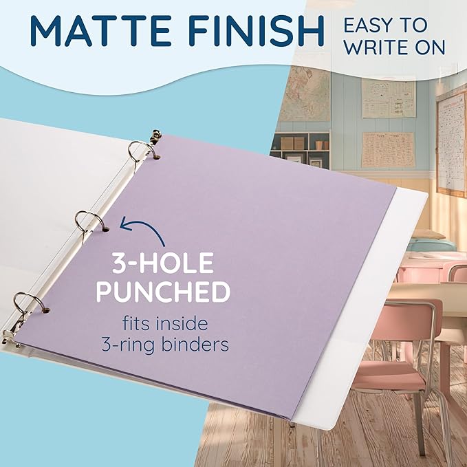 Blue Summit Pastel Colored Folders with Pockets, Paper Colored Pocket Folders, 3 Hole Punched, Two Pockets for Documents with Business Card Slot, Presentations and Classes, Assorted Colors, 50 Pack