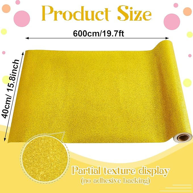 gisgfim 16" x20ft Glitter Bulletin Board Paper Roll Sparkle Color Bulletin Board Background Poster Paper Non Fading Gift Wrapping DIY Art Crafts for Office Classroom Decoration, Lemon Yellow