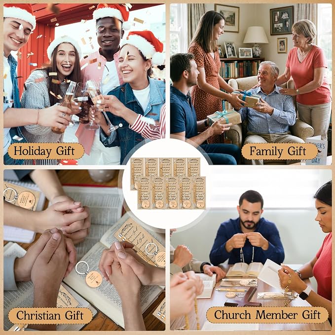 Lincia 50 Sets Christian Father's Day Birthday Gifts Bulk, Bible Verse Bookmarks Keychains with Bamboo Pens Religious Church Gifts Bulk for Men Ministry Bible Study Pastor Appreciation Church Events