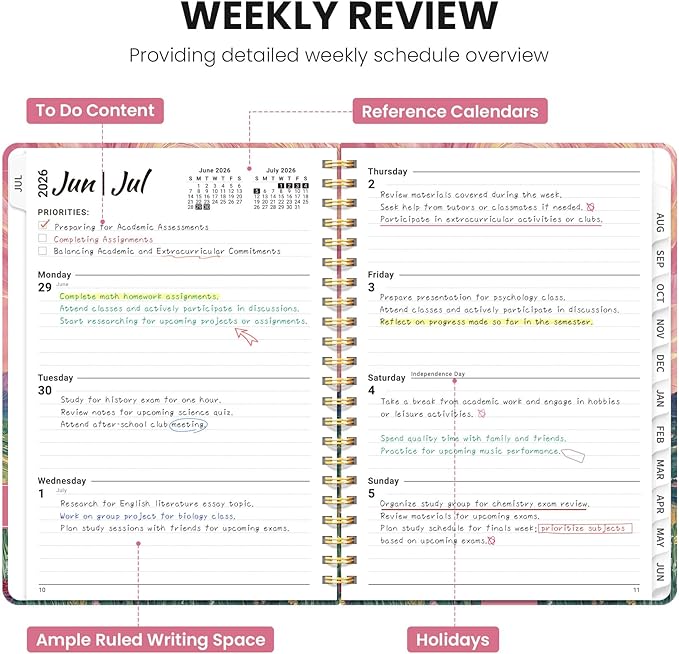 Planner 2026-2027, Monthly and Weekly Academic Planner July 2026 - June 2027, Hardcover Student Teacher Planning Agenda Calendar Book with Tabs, Perfect for Office School Supplies, A5 (6.3" x 8.5") - Whirling Skies