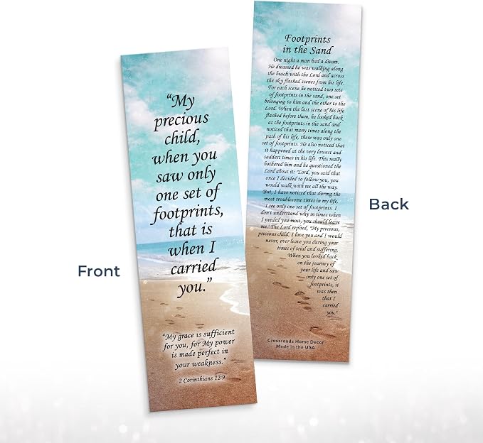 Footprints in The Sand Bookmark - 24 Pack, 2-Sided, Christian Inspirational Bible Book Mark, Bulk Religious Book Markers for Reading, 7.25"x2" (24 Bookmarks)
