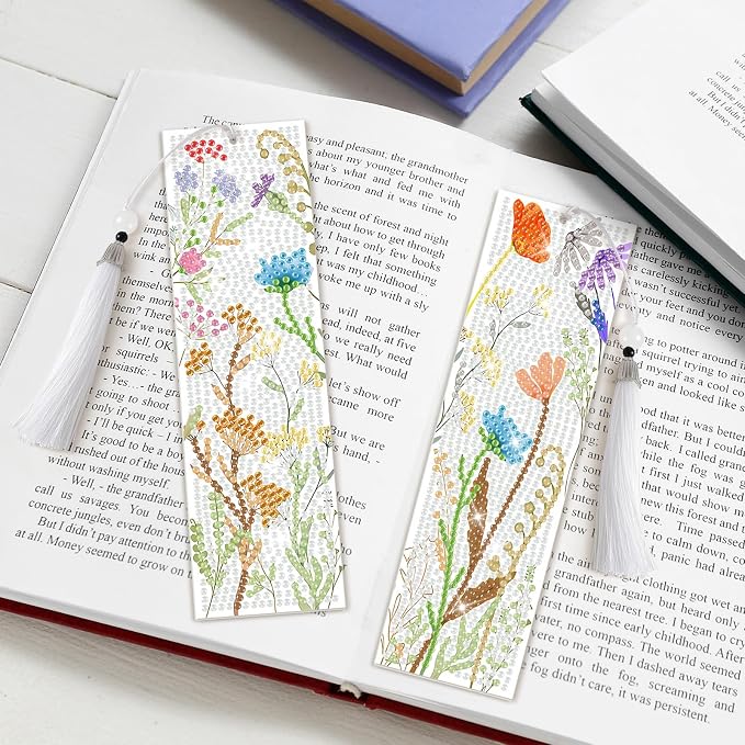 8 Pieces Christian Bible Verse Diamond Art Bookmarks 5d Christian Beaded Bookmark Acrylic Tassel Bookmark for DIY Making Beginners Adults Arts Craft Supplies (Wildflowers)