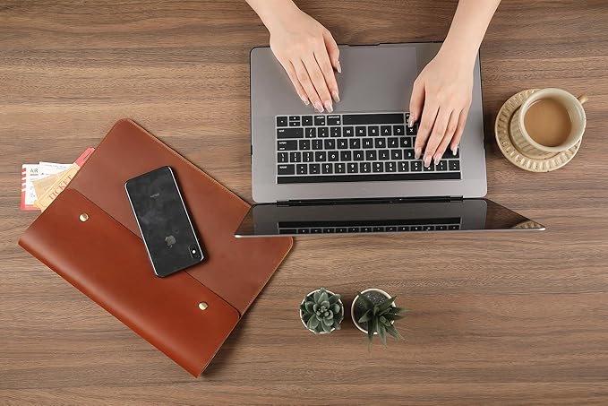 Leather Tablet Sleeve - 12.9 Inch iPad Sleeve, Document Holder Folio File Holder, Genuine Leather Laptop Sleeve Case for Protection and Style-Brown-Custom