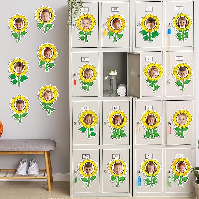 60pcs Sunflower Theme DIY Cutouts Sunflower Bulletin Board Decoration Set Bright Sunflowers Paper Cut-Outs Classroom Decor for Boy Girl Classroom DIY Photo Craft Kindergarten School Wall Door Supplies