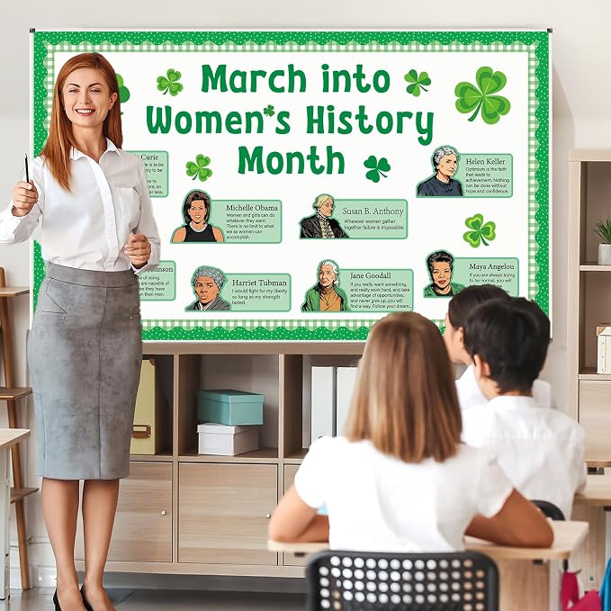 St. Patrick's Day Bulletin Board Set Women in History Inspirational Classroom Decoration March International St. Patrick's & Women's Day Bulletin Board Cutouts for School Home Chalkboard Wall Decor