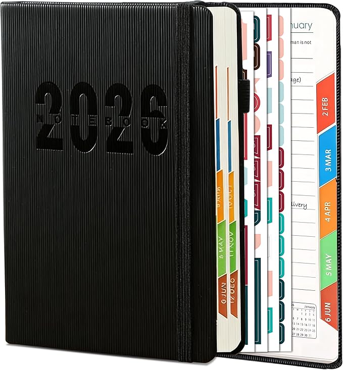 2026 Weekly Monthly Planner A5,Jan-Dec 2026 Hardcover Lay Flat Calendar Notebook, Teacher Office School Academic Organizer Planner 5.7×8.3 Inch,Black
