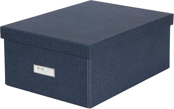 Bigso Katia KD Collapsible Storage Box with Labelframe for Easy Identification - Simple Assembly without Tools - Decorative Storage Boxes with Lids - 11.3in x 15.4in x 6.4in - Blue