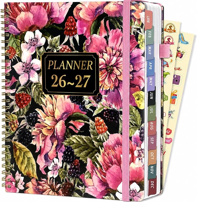 Planner 2026-2027 Weekly and Monthly 18 Month Daily Calendar Planners July 2026-Dec 2027 8.5 x 11 Yearly Hardcover Large Agenda with Stickers& Tabs for Women- Pink