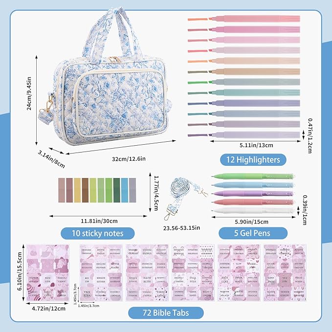 BESARME Bible Bags for Women, Large Bible Cover Case with Strep Mother's Day Gifts Journaling Supplies Christian Gifts for Women(Blue Flower)