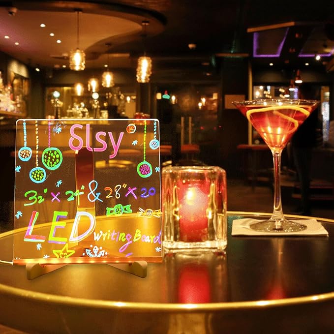 LED Note Board with Colors, Acrylic Led Note Board with Colors, Light up Dry Erase Board with Stand & 7 Pens, Glowing Memo Letter Message Board for Home Office School (7.87" x 7.87")