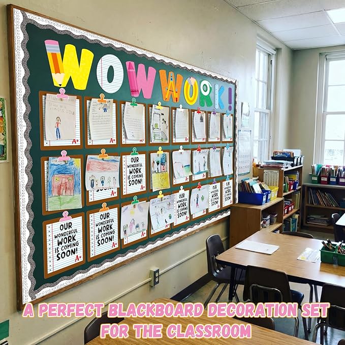 Mooliwe 139 Pcs Student Work Display Bulletin Board Composition Notebook Paper Classroom Decoration Wow Work Cutouts with Clipnames Display Classroom Wall Decor for Teachers Back to School Supplies