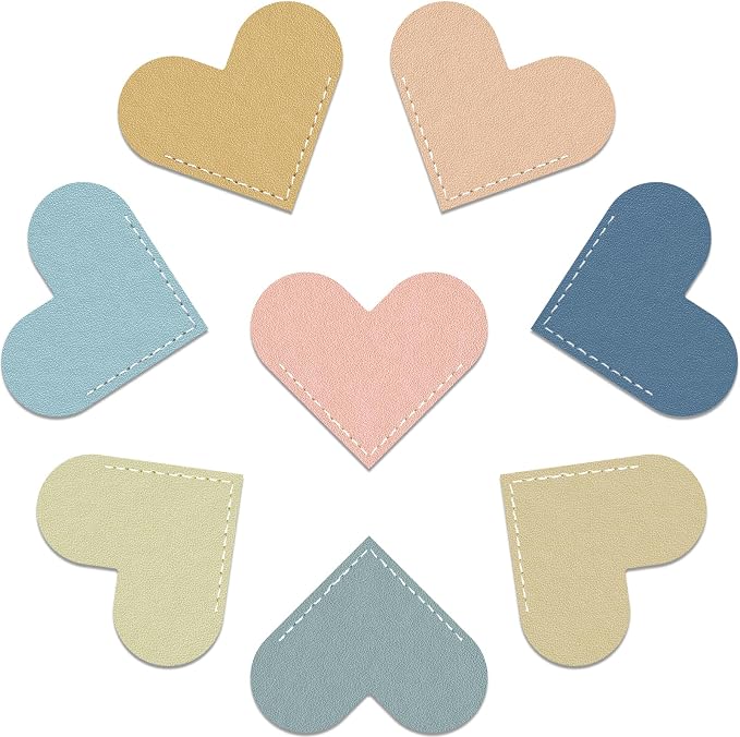 Leather Heart Bookmarks, Cute Handmade Page Corner Book Markers, Reading Gifts for Women, Lovers, Kids, Teachers, Friends, Readers, Book Accessories for School Office Home Supplies (8PC-Light)