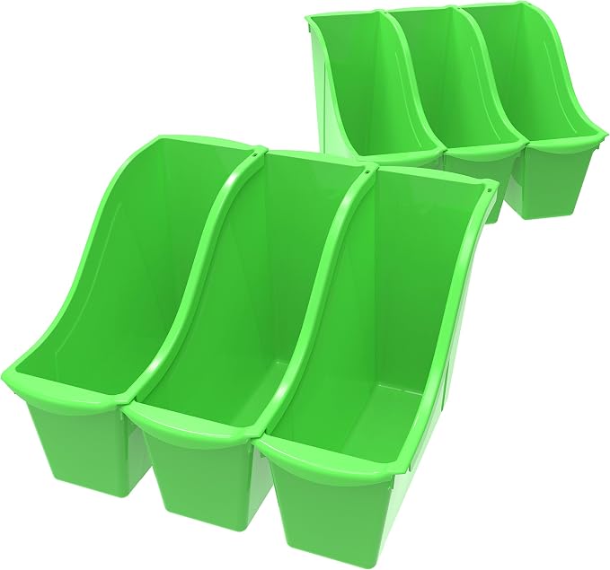 Storex Small Book Bin – Interlocking Plastic Organizer for Home, Office and Classroom, Green, 6-Pack (71111C06C)