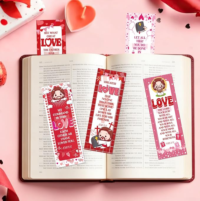 Valentine Christian Bookmarks, 200 Pcs Scripture-Themed Paper Book Marks (5.9 × 1.97 in), Double-Sided Matte Laminated Bible Verse Bookmark Set for Reading, Sharing & Encouragement