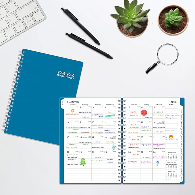 Monthly Planner 2026-2030, 5-Year Calendar Planner 2026-2030, Jan 2026 – Dec 2030, 6.2 x 8.4 In, Ruled Spread, Flexible Cover, Spiral Wirebound, Pocket, 60 Coated Monthly Tabs, Notes ＆ Habit Tracker