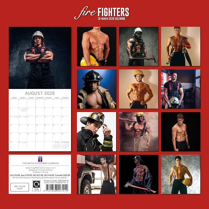 2026 Square Wall Calendar - Firefighters 12 x 12 Inch Monthly View, 16-Month, Unveiled Theme, Includes 180 Reminder Stickers