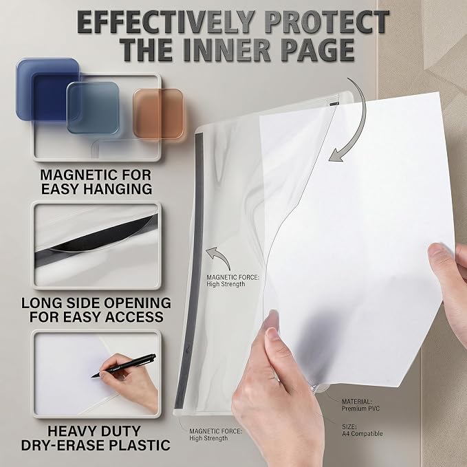 Fullhawl 20 Pcs Magnetic File Holder 9 x 11-5/8 Inch PVC Clear Magnetic Paper Pouch Folder Mail Letters Sign Picture Organizer for Whiteboard Refrigerator Cabinets Office Home Teacher Supplies