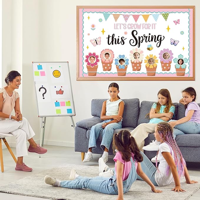 Spring Floral Bulletin Board Set Lets Grow Bulletin Board Spring Inspirational Flower Classroom Decor Spring Flower DIY Paper Cutout Positive Floral Decor for Office Door Wall Home Teacher