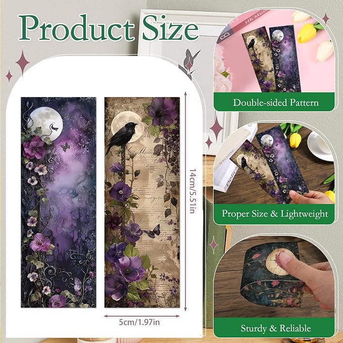 Moonlit Night Garden Bookmarks Gifts - Cosmisun 120 Pcs Fantasy Floral Bookmark Paper Vintage Flower Castle Book Marks Page Marker Clip Favors for Women Men Office Home Book Lovers Reading Supplies
