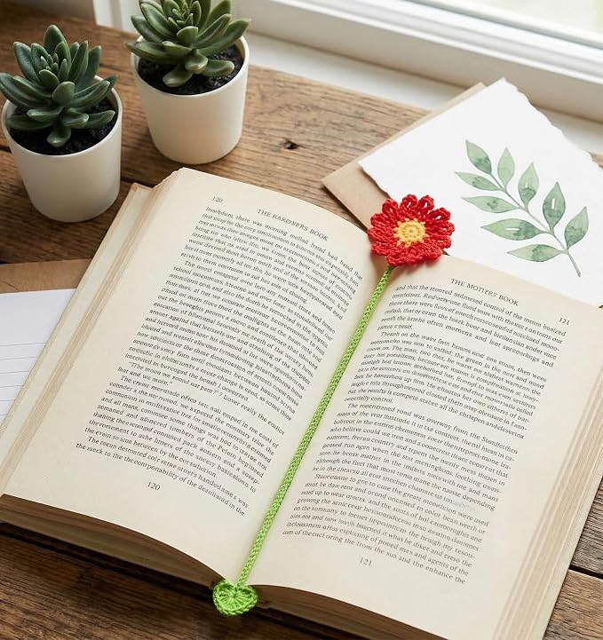 8 Pack Crochet Bookmarks, Colorful Flower Bookmarks for Book Lovers & Teachers (11.8 x 2.2 Inches)