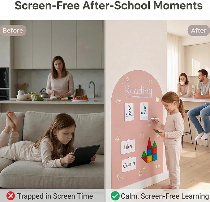 Magnetic Arch Wall Decal: Large 39.4"x23.6" Peel and Stick Chalkboard for Wall - Screen-Free Playroom Decor & Bedroom Learning Nook for Toddlers 1-4 & Kids 5-10 (Flesh Pink)