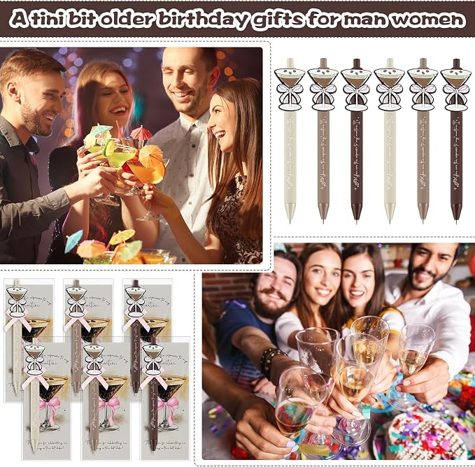 Sinload 24 Sets Espresso Martini Gifts Bulk Martini Pens with Cocktail Greeting Cards a Tini Bit Older Birthday Gifts for Women 21st 25th 30th Birthday Wedding Graduation Summer Party Supplies