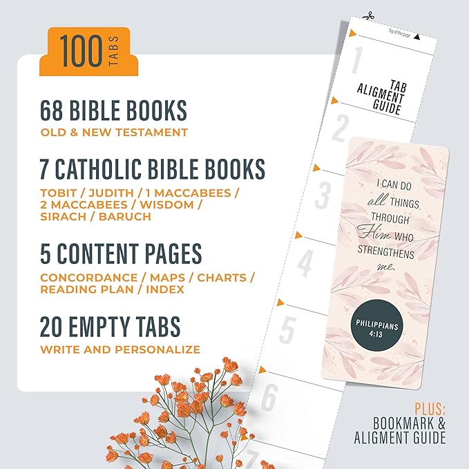 Floral Boho Bible Book Tabs – 100 Soft-Touch, Laminated Bible Tabs for KJV & Niv Bible – Durable Tabs for Bibles – Protestant & Catholic Bible Tabs Large Print – Pink Nlt Bible Tabs for Women & Men