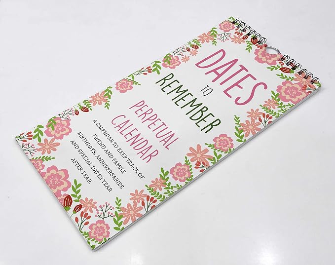 Floral Perpetual Calendar Birthday Wall Hanging Anniversary Special Events Reminder Calendar Book Journal Stationary Wall Hanging Birthday Gift Cards Planner Organizer