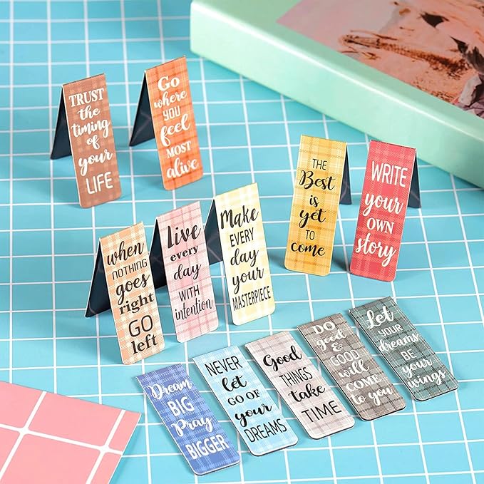 60 Pieces Inspirational Magnetic Bookmarks Motivational Bookmarks Magnetic Page Markers Assorted Magnet Page Clips for Students Teachers School Home Office Supplies (Simple Style)