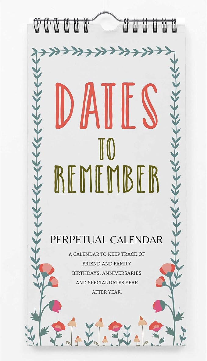 Floral Rustic Perpetual Calendar Birthday Wall Hanging Anniversary Special Event Reminder Calendar Book Journal Stationary Wall Hanging Birthday Gift Card Planner Organizer