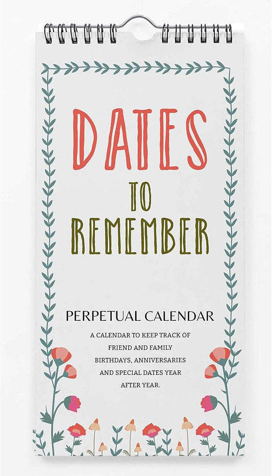 Floral Rustic Perpetual Calendar Birthday Wall Hanging Anniversary Special Event Reminder Calendar Book Journal Stationary Wall Hanging Birthday Gift Card Planner Organizer