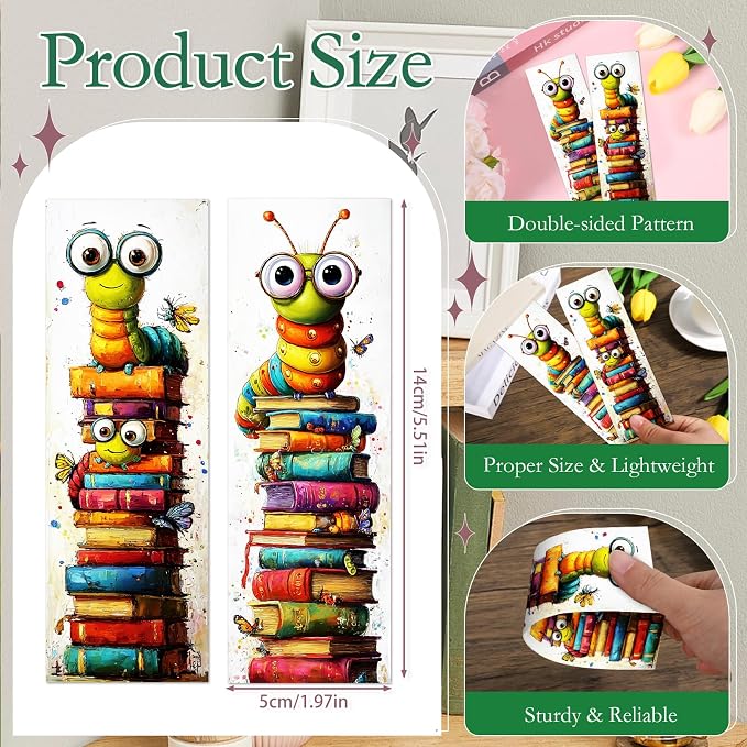 Wxiben Cute Bookworm Bookmarks Gifts - 100 Pcs Funny Insect Paper Bookmarks Double Sided Worms Book Markers Page Clip Gift for Women Men Teachers Office Book Lovers Reading Bookish Supplies