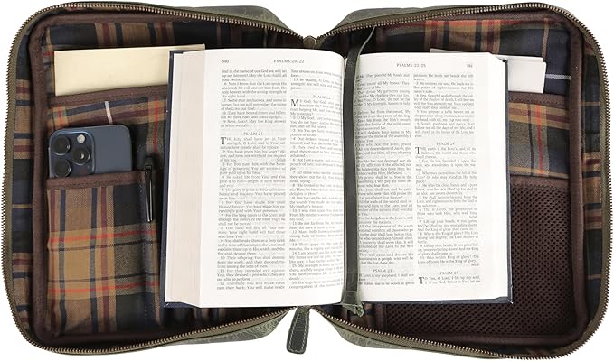 Leather Bible Cover for Men & Women – Zippered Bible Case with Handle, Note & Pen Organizer – Fits Large Study Bible – 11.5x8.5 Inch (Green)