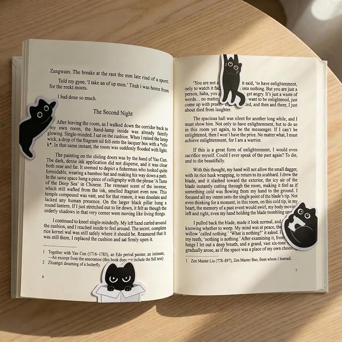 Cats Magnetic Bookmarks Gifts - 15 Pcs Black Cute Funny Bookmark for Women Kids Cats Lovers Students Bookworms Birthday Graduation Gift Magnet Page Clips School Office Reading Accessories