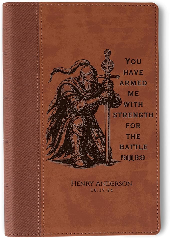 Personalized NIV Large-Print Bible, Custom Bible Engraved Name, Warrior Knight Design, Christian Gift, Baptism Gift, Bible Gift for Him