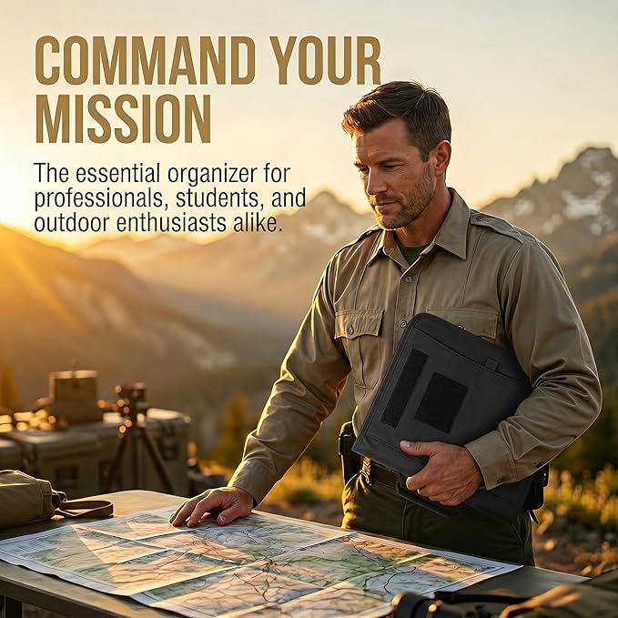 Tactical Notebook Cover, A4 Padfolio with Detachable 3-Ring Ring Binder, Multi-Pocket Organizer & Hand Strap, Zippered Hardcase Planner (Black, A4(13.8 x 12 inches))