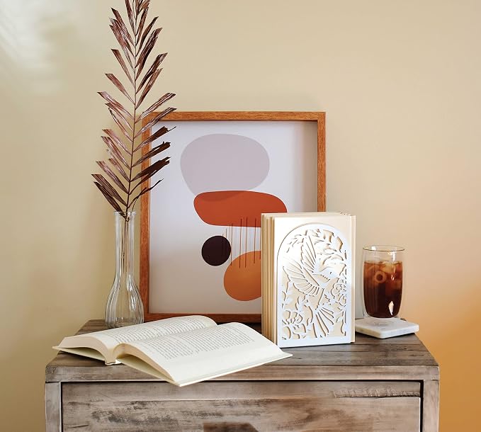 CNK Premium BookEnds - Metal Book Stoppers for Home Office, Book Shelf Holder, Decorative (Hummingbird White)