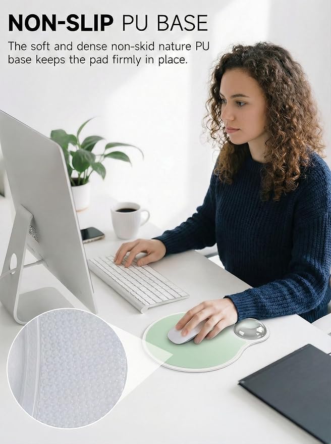 Ergonomic Gel Mouse Pad Wrist Rest Support for Desk, PU Base, Smooth Surface, Crystal Gel Cushion, Non-Slip Stability, Mousepad for Office/Home/Study Light Green AMP-05