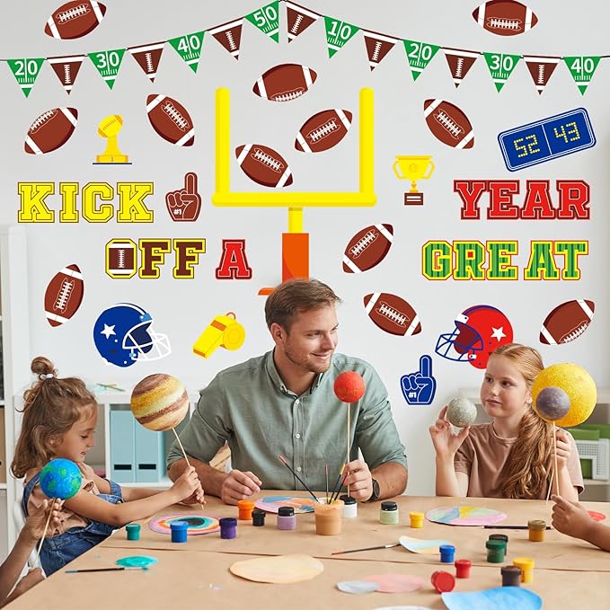 Whaline 86 Pcs Football Bulletin Board Decoration Kick Off A Great Year Paper Cutouts with 200 Pcs Glue Points for Sports Event Rugby Party Classroom
