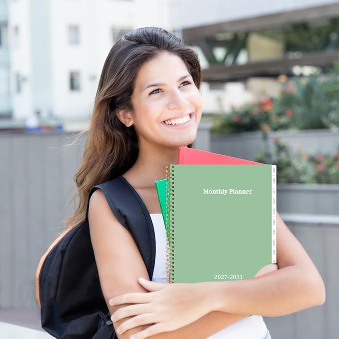 2027-2031 Monthly Planner 5 Year Monthly Planner/Calendar 2027-2031, Jan 2027 – Dec 2031, 9" x 11", Tabs, Double-Side Pocket, Holidays, Thick Paper - Green