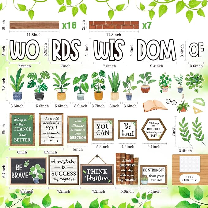 Mooliwe 57 Pcs Plant Bulletin Board Set Inspirational Flower Bulletin Board Decoration Positive Cutout Classroom Decoration for School Office Home Teacher Classroom Wall Supplies