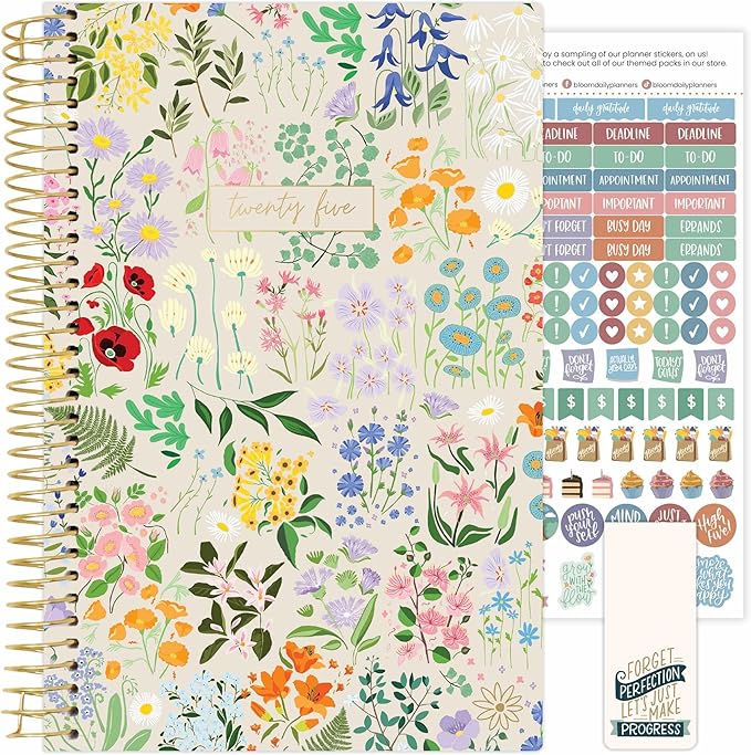 bloom daily planners 2025 Planner - Calendar Year Day Planner (January 2025 - December 2025) - 5.5” x 8.25” - Weekly/Monthly Agenda Organizer Book with Stickers & Bookmark - Garden Party, Beige