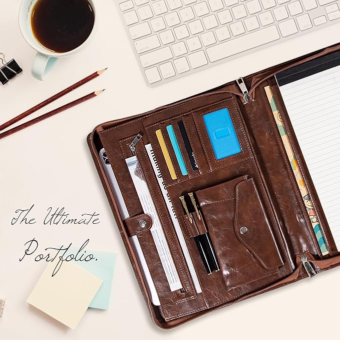 Calfinder Personalized Portfolio for Women&Men, Free Name Engrave,Customized Leather Padfolio, Business Portfolio with with Handle for Ipad, Unique Gift for Graduation