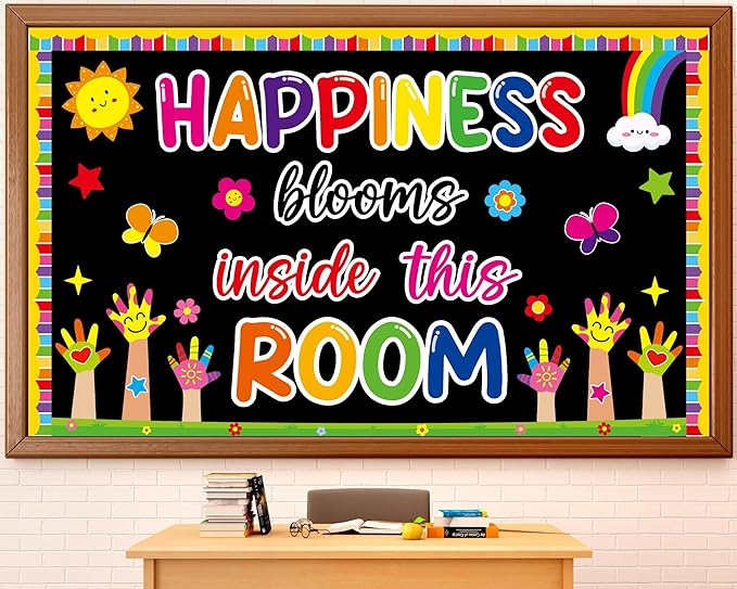 gisgfim Motivational Handprint Bulletin Board Decorations Welcome Back to School Paper Cutouts Happiness Blooms in This Room Classroom Colorful Rainbow Flower Bulletin Board Decor for Chalkboard Wall