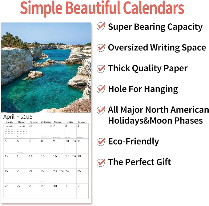 2026 Wall Calendar,Calendar 2026, November 2025 - December 2026, Wall Calendar Italy, 12" x 24" Opened,Full Page Months Thick & Sturdy Paper for Calendar Organizing & Planning