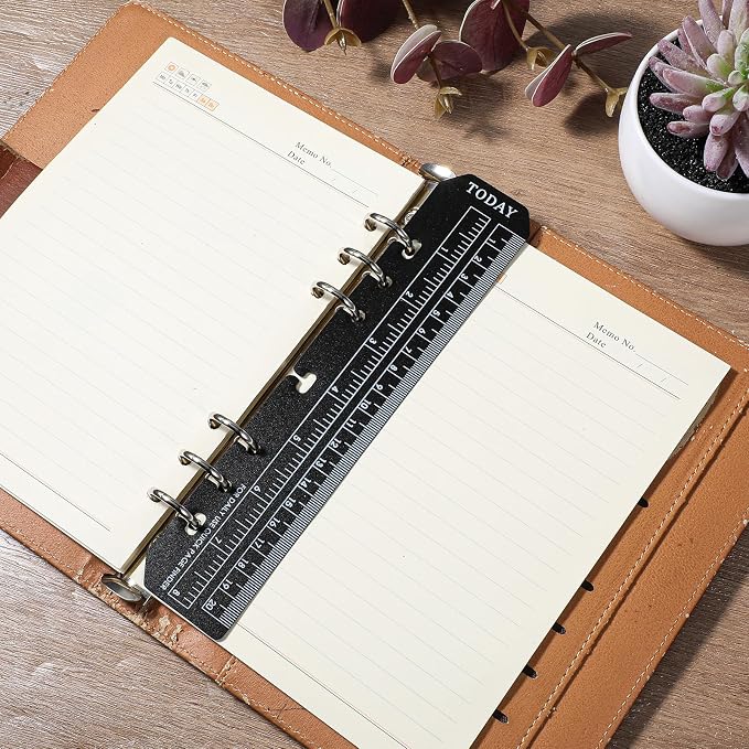 6 Pcs Black/Clear Journal Ruler Page Marker Planner Ruler Spiral Notebook Bookmark A5 6-Binder Rulers with Holes Measuring Tool