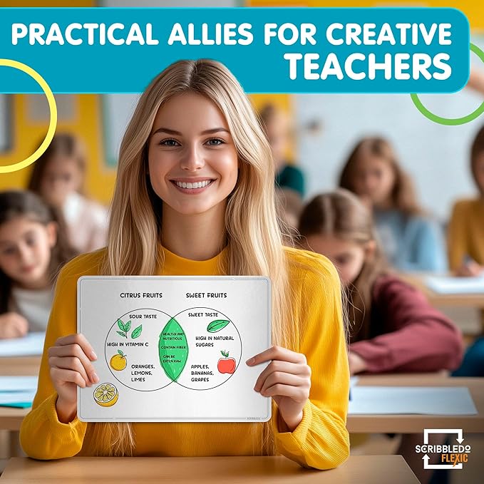 SCRIBBLEDO Venn Diagram Chart Math Practice 9”x12” Small White Board Dry Erase Sheets Math Manipulatives 1st 2nd 3rd 4th 5th Grade Math Supplies Teacher Students Classroom Pack 10 Sheets
