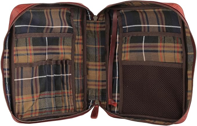 Leather Bible Cover for Men & Women – Zippered Bible Case with Handle, Note & Pen Organizer – Fits Large Study Bible – 11.5x8.5 Inch (Red)