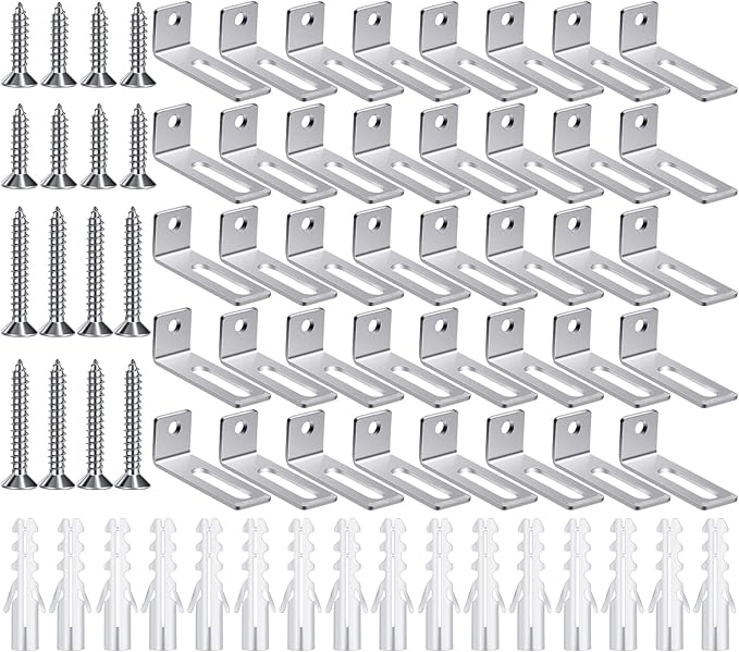 Oudain 40 Set Whiteboard Brackets Whiteboard Installation Hardware Kit Mounting Wall Hanging Brackets Include Hanger Supports, Screws, Expansion Tube for Hanging School Office Supplies,1.26x0.47in